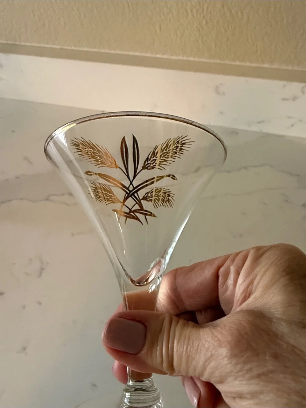 Mid Century Gold-Trimmed Wheat Cocktail Glasses Set of 6